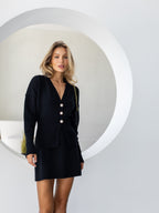 Women's Wool-Blend Cardigan and Mini Skirt Set in black, main view