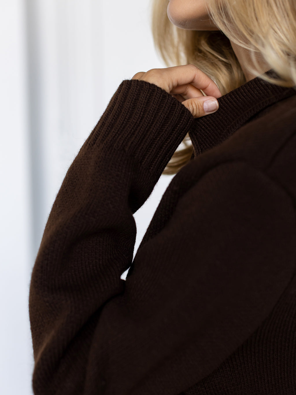 Women's Wool-Blend Collared Button Cardigan in brown, alternate view