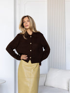 Women's Wool-Blend Collared Button Cardigan in brown, main view