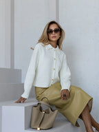 Women's Wool-Blend Collared Button Cardigan in milk, alternate view